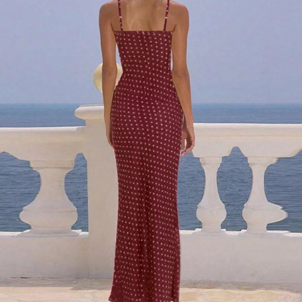 Red Glamorous Women's Polka Dot Print Sleeveless Dress - Picture 2 of 4